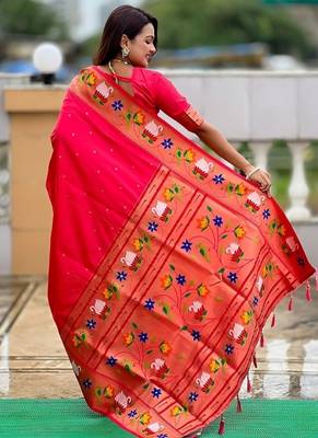 gajari soft paithani style silk blend with zari weaving meenakari saree with blouse 2
