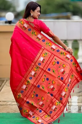 gajari soft paithani style silk blend with zari weaving meenakari saree with blouse