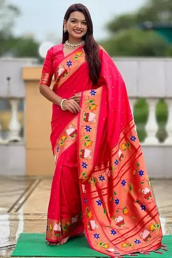 gajari soft paithani style silk blend with zari weaving meenakari saree with blouse