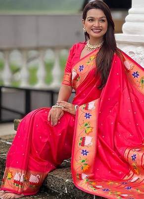 gajari soft paithani style silk blend with zari weaving meenakari saree with blouse 4