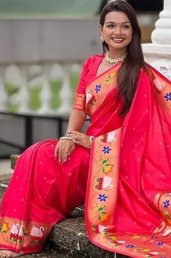 gajari soft paithani style silk blend with zari weaving meenakari saree with blouse