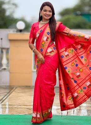 gajari soft paithani style silk blend with zari weaving meenakari saree with blouse 5