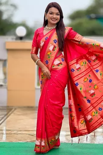 gajari soft paithani style silk blend with zari weaving meenakari saree with blouse