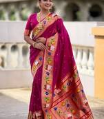 magenta soft paithani style silk blend with zari weaving meenakari saree with blouse
