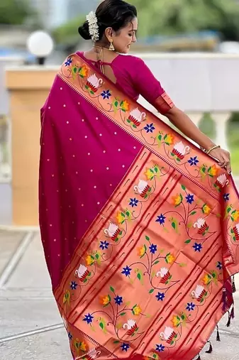 magenta soft paithani style silk blend with zari weaving meenakari saree with blouse