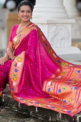 magenta soft paithani style silk blend with zari weaving meenakari saree with blouse