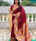 maroon soft paithani style silk blend with zari weaving meenakari saree with blouse