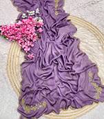 Lavender Color hand cutdana khatli Work Silk Blend Saree