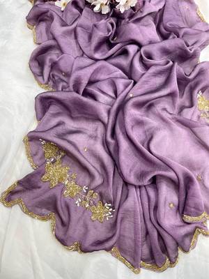 Lavender Color hand cutdana khatli Work Silk Blend Saree 2