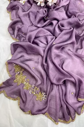 Lavender Color hand cutdana khatli Work Silk Blend Saree