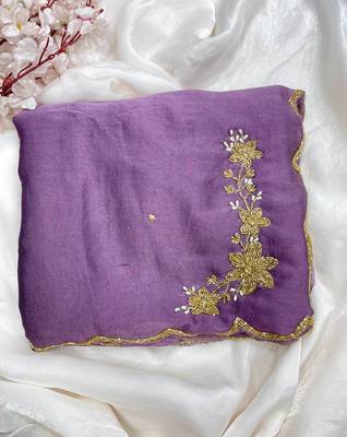 Lavender Color hand cutdana khatli Work Silk Blend Saree 3