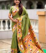 mehendi soft paithani style silk blend with zari weaving meenakari saree with blouse