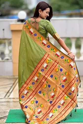 mehendi soft paithani style silk blend with zari weaving meenakari saree with blouse