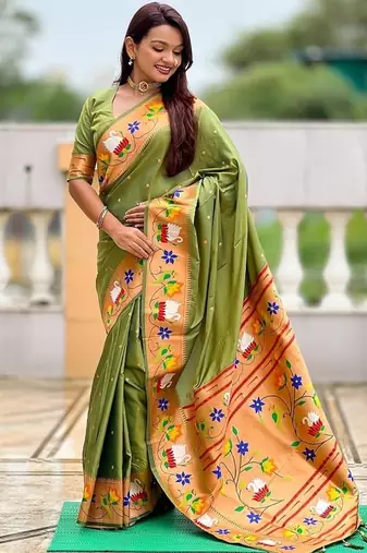 mehendi soft paithani style silk blend with zari weaving meenakari saree with blouse