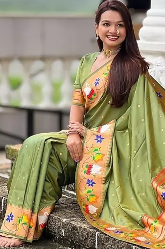 mehendi soft paithani style silk blend with zari weaving meenakari saree with blouse