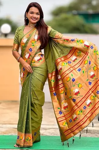 mehendi soft paithani style silk blend with zari weaving meenakari saree with blouse