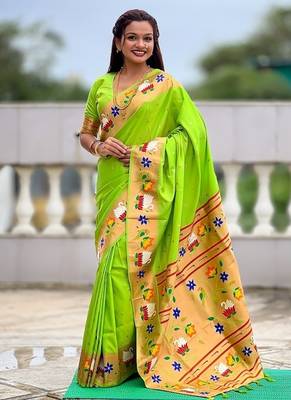 perrot soft paithani style silk blend with zari weaving meenakari saree with blouse 1
