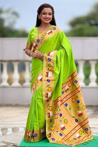 perrot soft paithani style silk blend with zari weaving meenakari saree with blouse