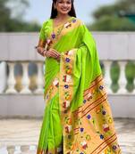 perrot soft paithani style silk blend with zari weaving meenakari saree with blouse