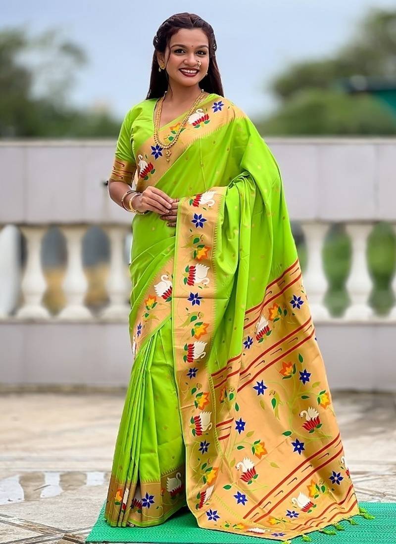 perrot soft paithani style silk blend with zari weaving meenakari saree with blouse