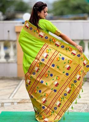perrot soft paithani style silk blend with zari weaving meenakari saree with blouse 2