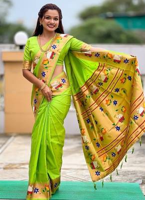 perrot soft paithani style silk blend with zari weaving meenakari saree with blouse 4