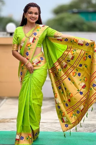 perrot soft paithani style silk blend with zari weaving meenakari saree with blouse