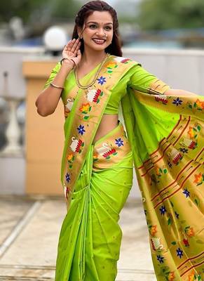 perrot soft paithani style silk blend with zari weaving meenakari saree with blouse 5