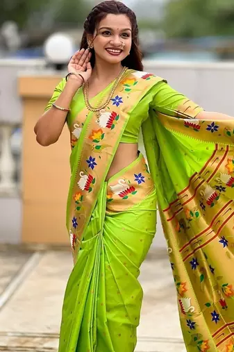 perrot soft paithani style silk blend with zari weaving meenakari saree with blouse