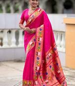 rani pink soft paithani style silk blend with zari weaving meenakari saree with blouse