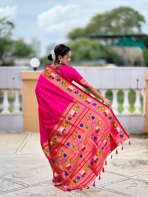 rani pink soft paithani style silk blend with zari weaving meenakari saree with blouse 2