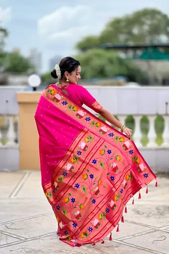 rani pink soft paithani style silk blend with zari weaving meenakari saree with blouse