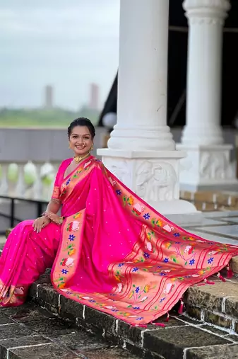 rani pink soft paithani style silk blend with zari weaving meenakari saree with blouse