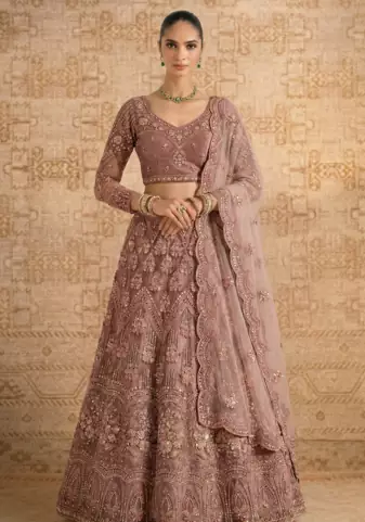 Pink Butterfly Net fabric with Embroidered, Resham, Sequence, Thread work Lehengas For Your Wedding Look For Women's