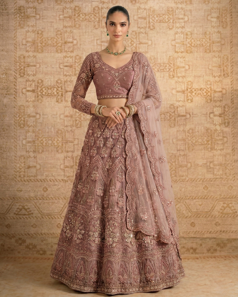 Pink Butterfly Net fabric with Embroidered, Resham, Sequence, Thread work Lehengas For Your Wedding Look For Women's