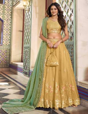 Yellow Thread Work Silk Haldi Wear Lehenga Choli With Dupatta 1