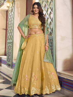 Yellow Thread Work Silk Haldi Wear Lehenga Choli With Dupatta 2