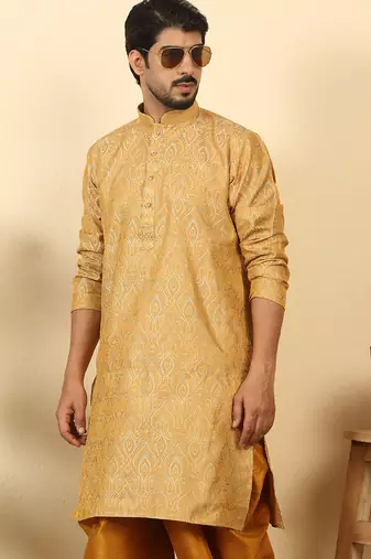 silk blend jacquard paisley beige kurta