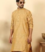 silk blend jacquard paisley beige kurta