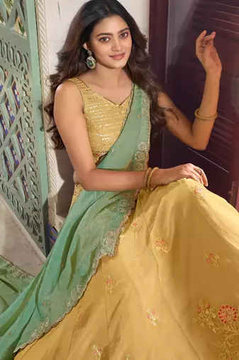 Yellow Thread Work Silk Haldi Wear Lehenga Choli With Dupatta