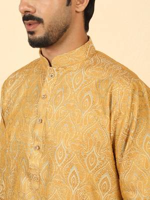 silk blend jacquard paisley beige kurta 2