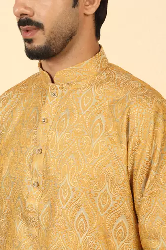 silk blend jacquard paisley beige kurta
