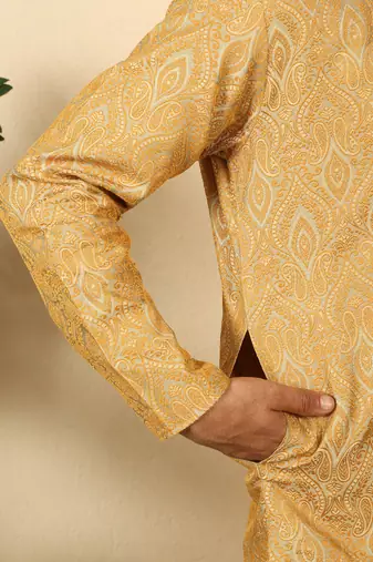 silk blend jacquard paisley beige kurta