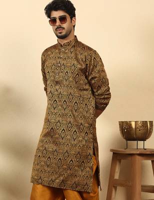 silk blend jacquard paisley black kurta 1