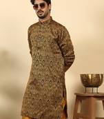 silk blend jacquard paisley black kurta