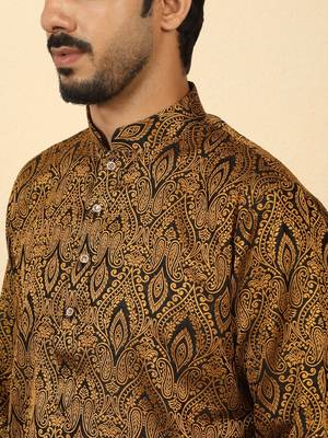 silk blend jacquard paisley black kurta 2