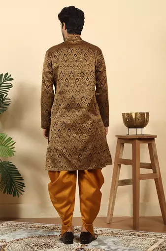 silk blend jacquard paisley black kurta