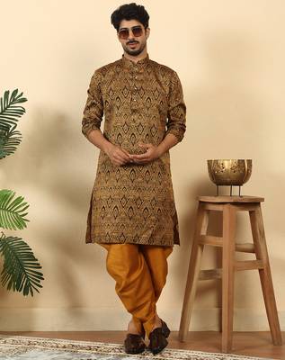 silk blend jacquard paisley black kurta 4
