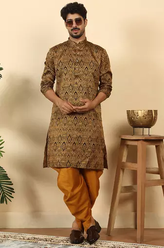 silk blend jacquard paisley black kurta