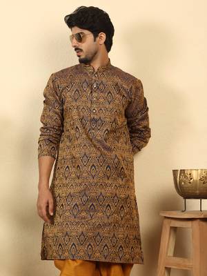 silk blend jacquard paisley blue kurta 1